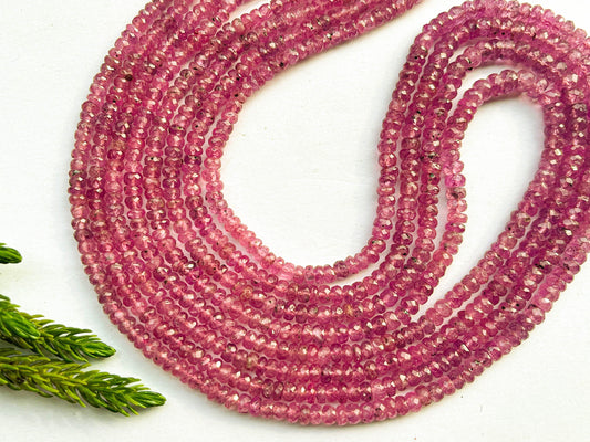 Pink Sapphire beads Faceted Rondelle shape, 16 Inch String, Natural Sapphire Gemstone for Jewelry, 3.5mm to 5mm Graduation Beadsforyourjewelry