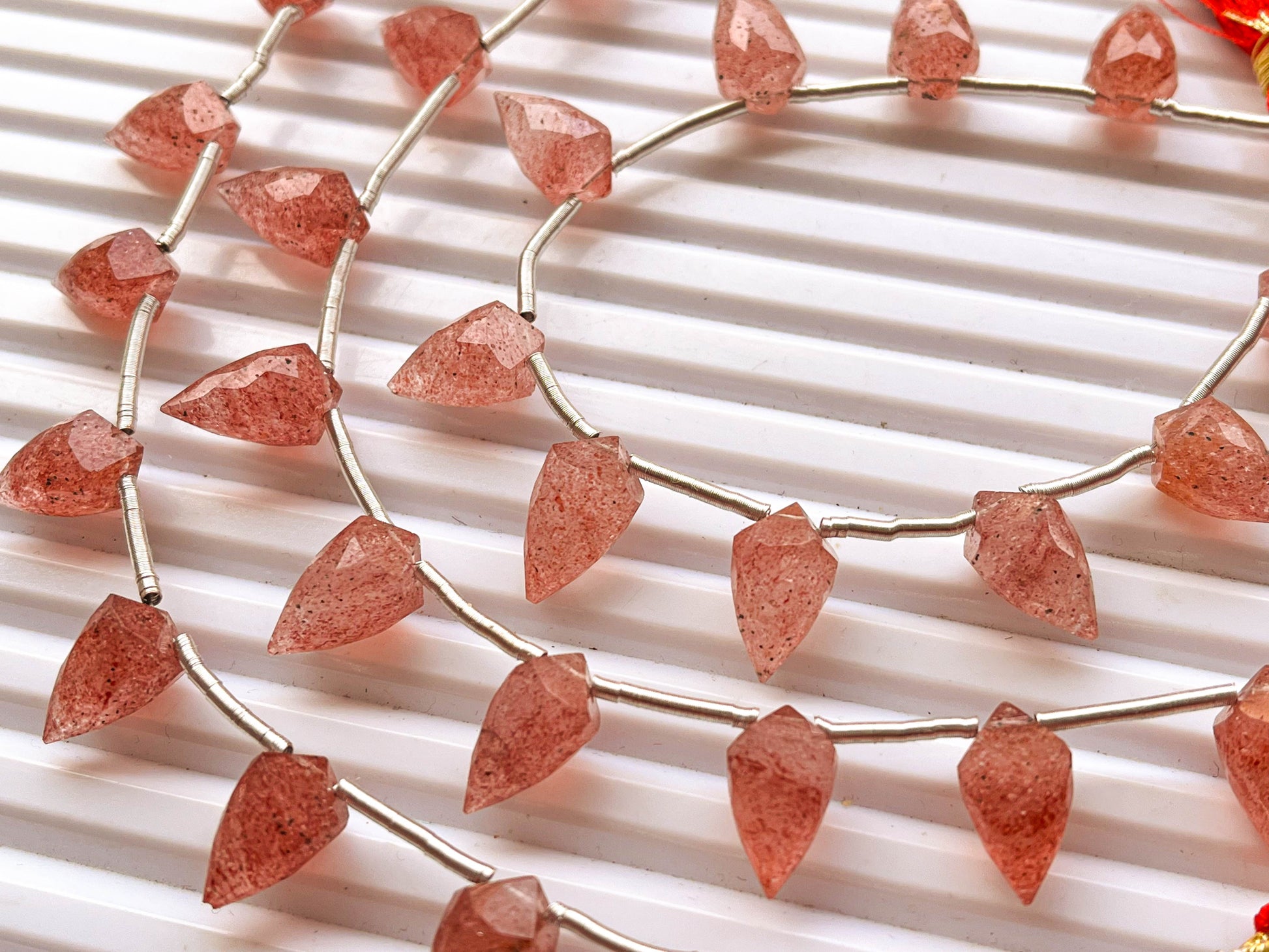 Pink Strawberry Quartz 4 Point Faceted Drops Beadsforyourjewelry