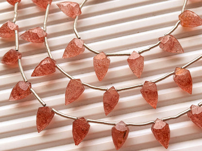 Pink Strawberry Quartz 4 Point Faceted Drops Beadsforyourjewelry