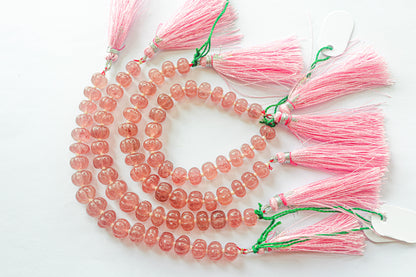 Pink Strawberry Quartz Carved Melons | 8-11mm | 19 Pieces in a String | Natural Gemstone Beads for Jewelry Making | Beadsforyourjewellery Beadsforyourjewelry