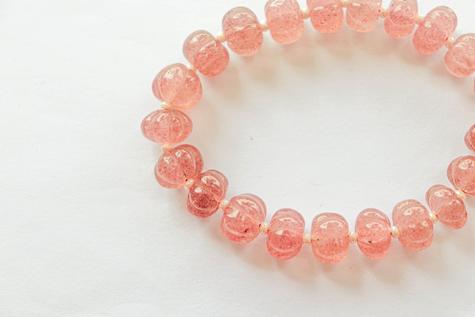 Pink Strawberry Quartz Carved Melons | 8-11mm | 19 Pieces in a String | Natural Gemstone Beads for Jewelry Making | Beadsforyourjewellery Beadsforyourjewelry