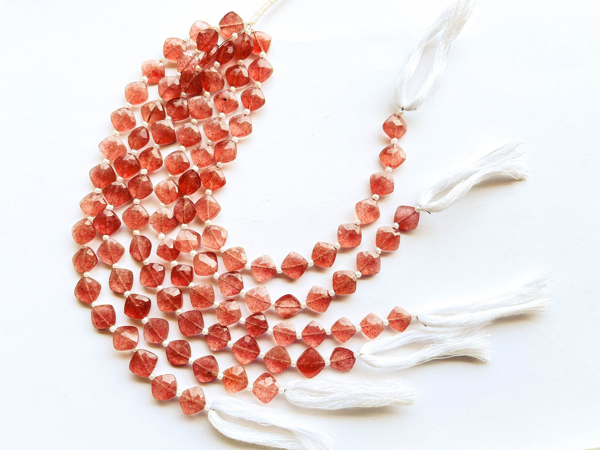 Pink Strawberry Quartz Cushion Shape Faceted Briolette Beads Beadsforyourjewelry