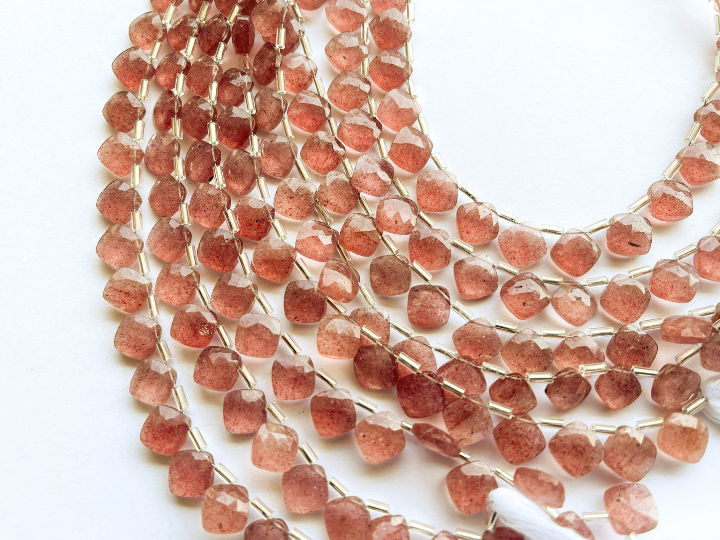 Pink Strawberry Quartz Cushion Shape Faceted Briolette Beads Beadsforyourjewelry