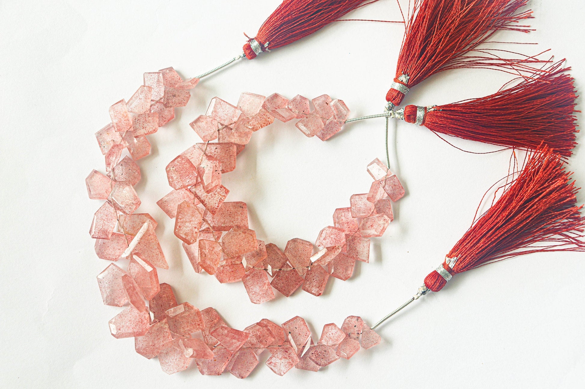 Pink Strawberry Quartz Fancy Shape Beads | 6x9mm - 14x16mm | 41 Pieces | 6 Inch String | Natural Beads | Beadsforyourjewellery Beadsforyourjewelry