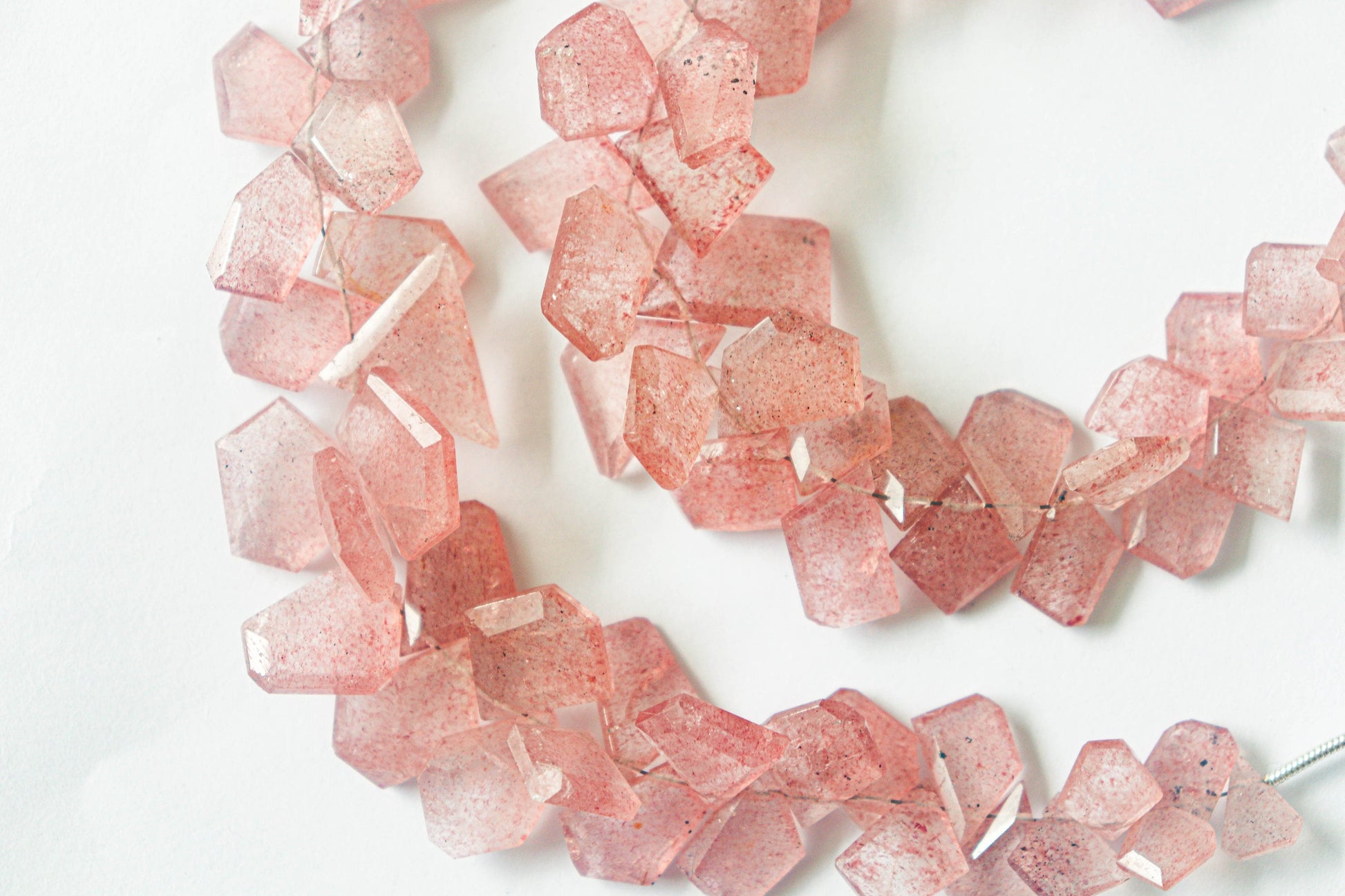 Pink Strawberry Quartz Fancy Shape Beads | 6x9mm - 14x16mm | 41 Pieces | 6 Inch String | Natural Beads | Beadsforyourjewellery Beadsforyourjewelry
