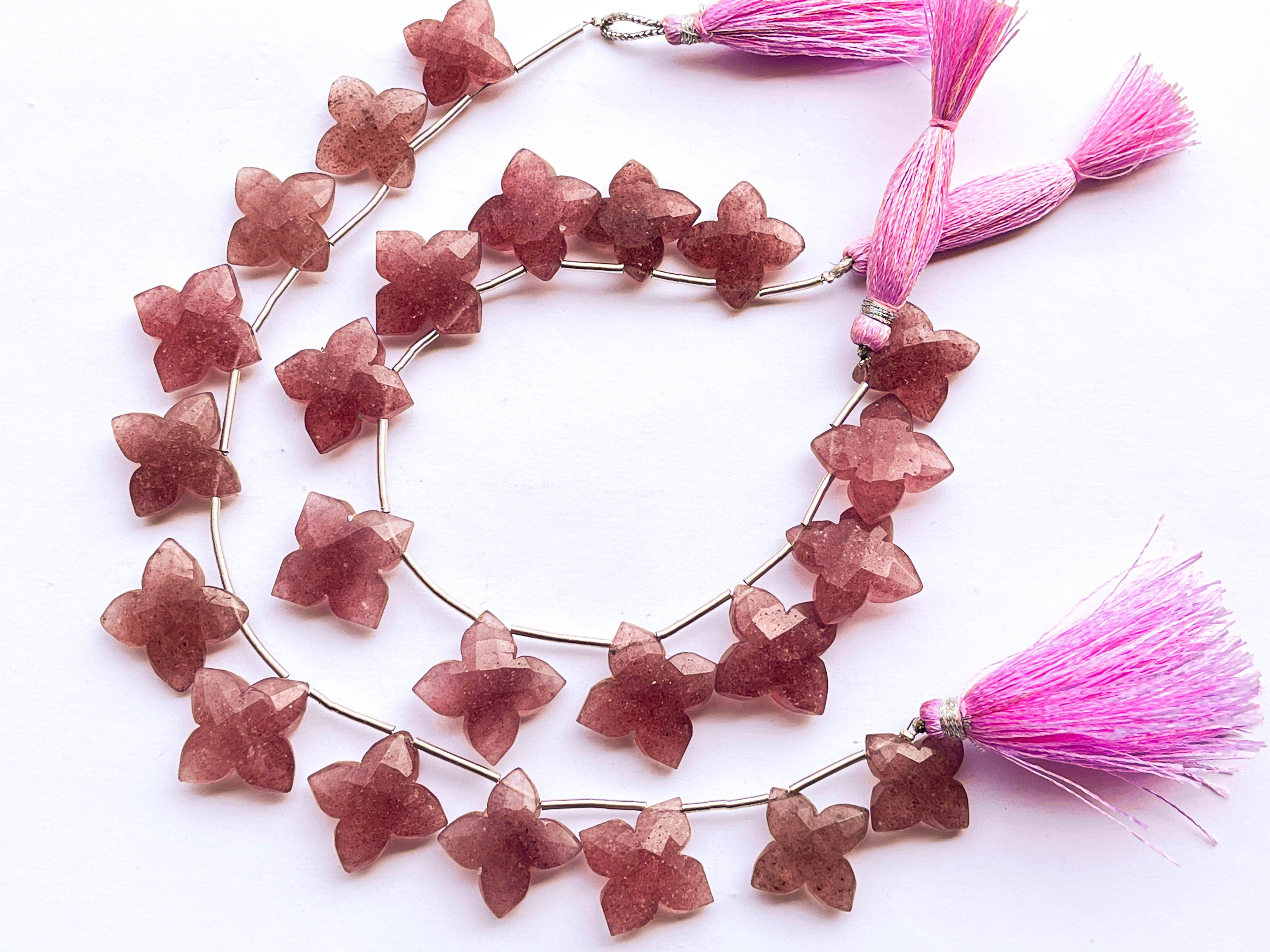Pink Strawberry Quartz Flower Shape Faceted Briolette Beads Beadsforyourjewelry