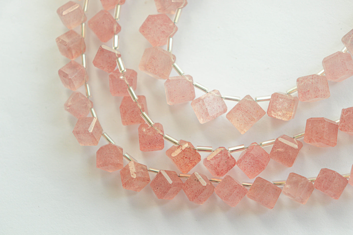 Pink Strawberry Quartz Gemstone Faceted Cube Shape Side Drill Beads Beadsforyourjewelry