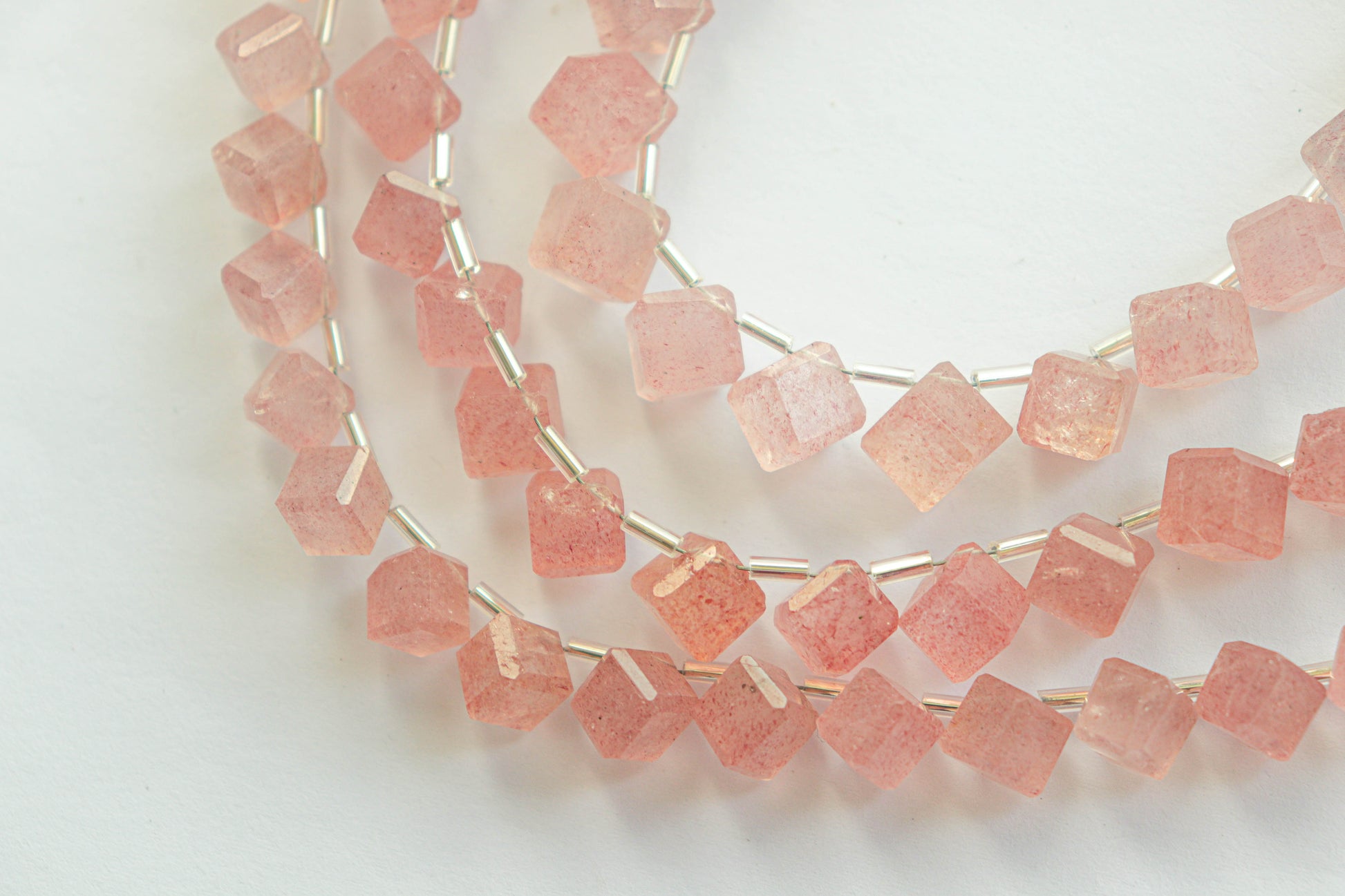 Pink Strawberry Quartz Gemstone Faceted Cube Shape Side Drill Beads Beadsforyourjewelry