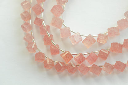 Pink Strawberry Quartz Gemstone Faceted Cube Shape Side Drill Beads Beadsforyourjewelry