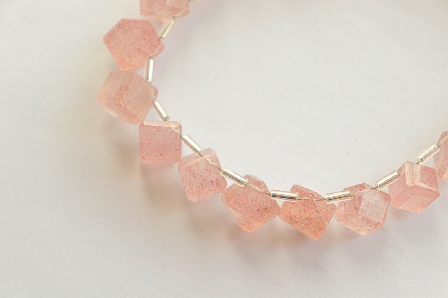 Pink Strawberry Quartz Gemstone Faceted Cube Shape Side Drill Beads Beadsforyourjewelry