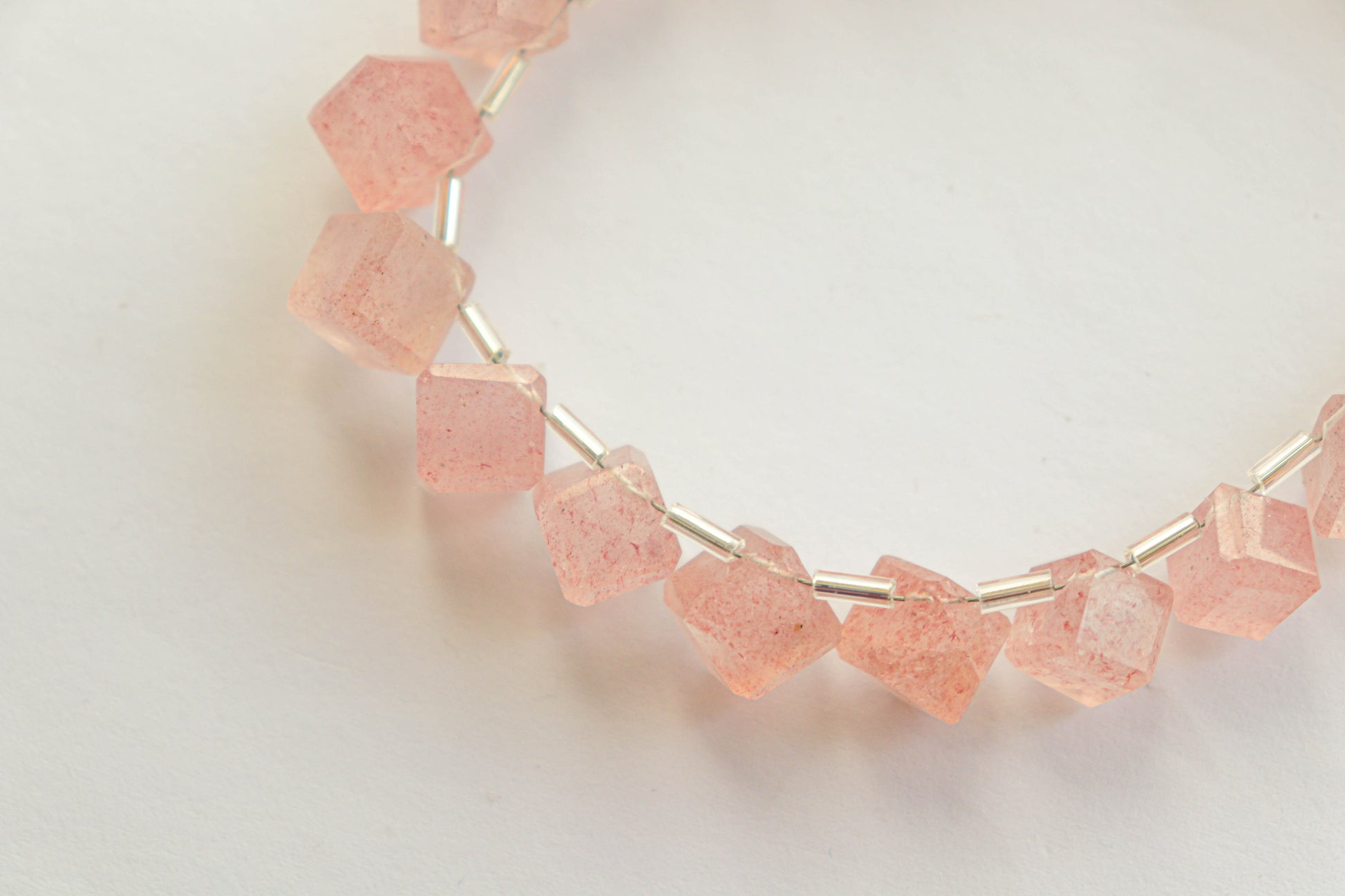 Pink Strawberry Quartz Gemstone Faceted Cube Shape Side Drill Beads Beadsforyourjewelry