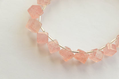 Pink Strawberry Quartz Gemstone Faceted Cube Shape Side Drill Beads Beadsforyourjewelry