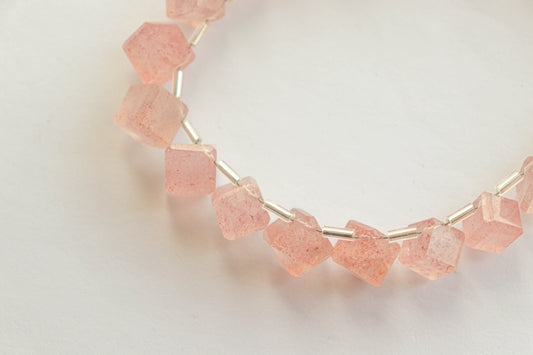 Pink Strawberry Quartz Gemstone Faceted Cube Shape Side Drill Beads Beadsforyourjewelry