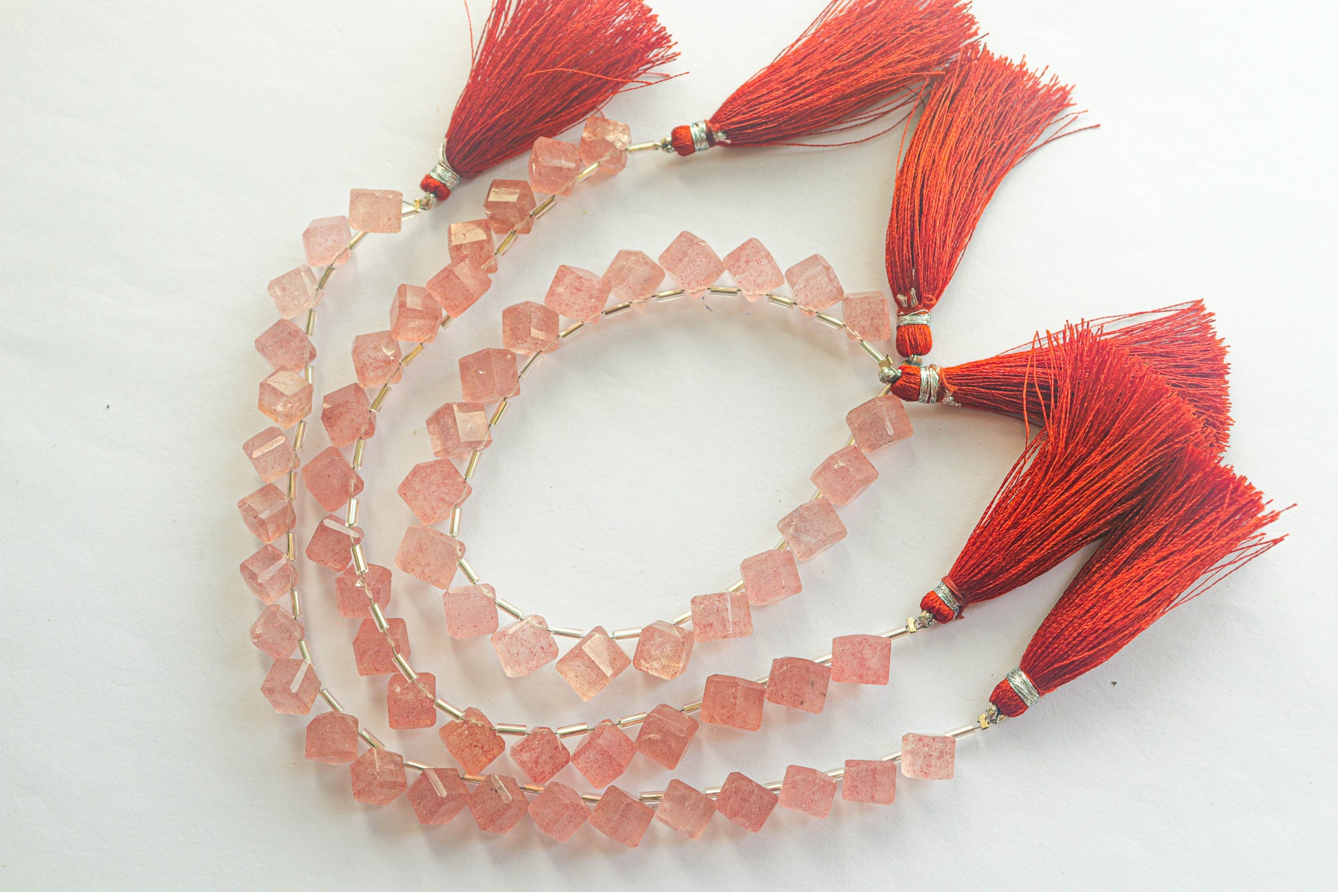 Pink Strawberry Quartz Gemstone Faceted Cube Shape Side Drill Beads Beadsforyourjewelry