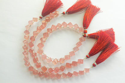 Pink Strawberry Quartz Gemstone Faceted Cube Shape Side Drill Beads Beadsforyourjewelry