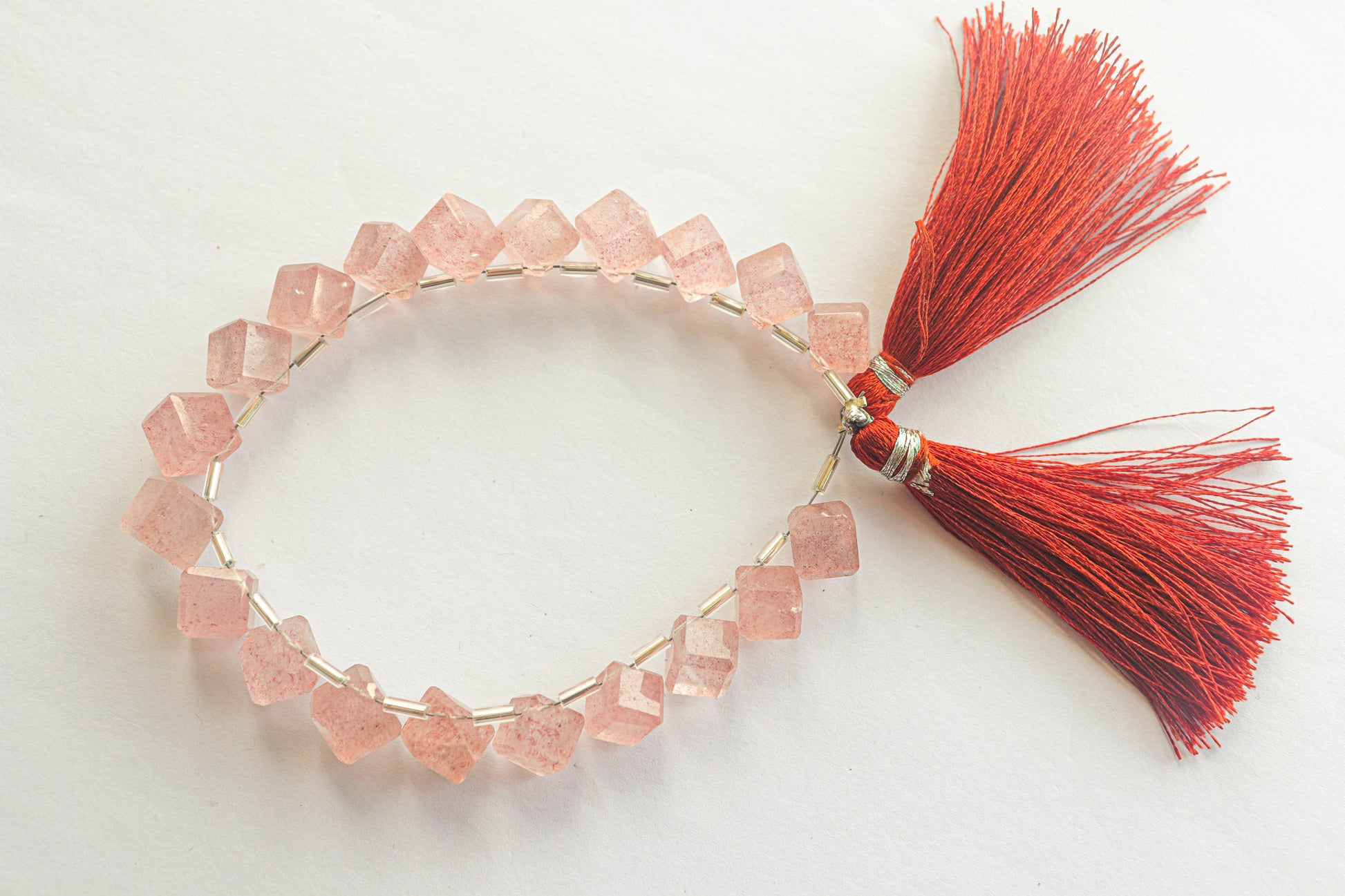 Pink Strawberry Quartz Gemstone Faceted Cube Shape Side Drill Beads Beadsforyourjewelry