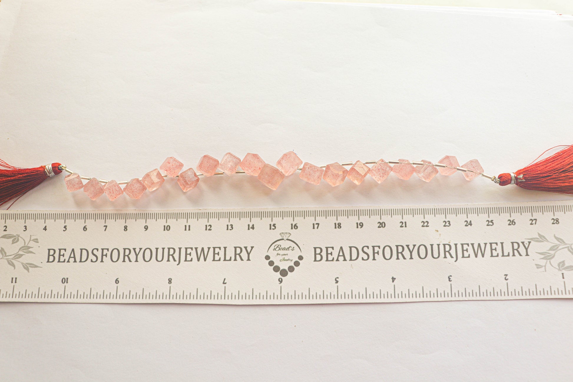 Pink Strawberry Quartz Gemstone Faceted Cube Shape Side Drill Beads Beadsforyourjewelry