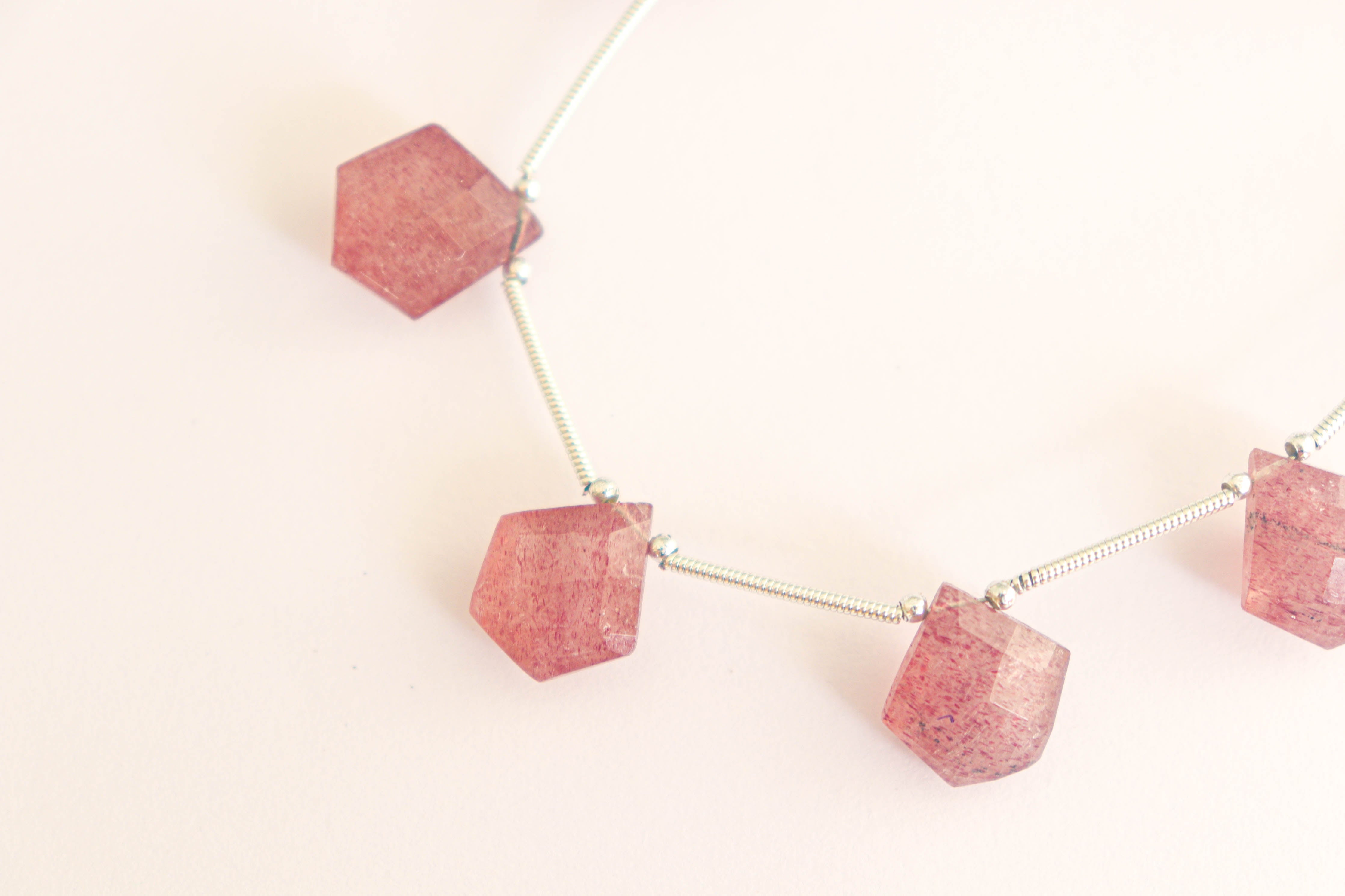 Pink Strawberry Quartz Gemstone Pentagon Shape Faceted Drops Beadsforyourjewelry