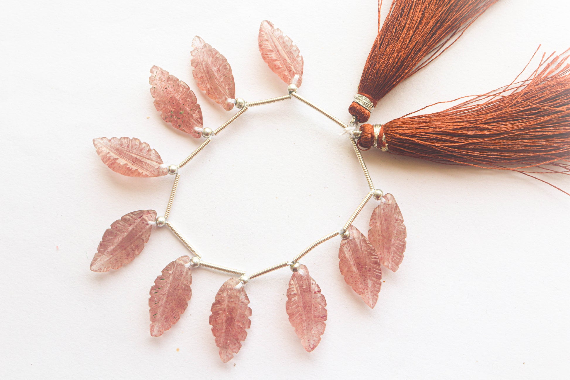 Pink Strawberry Quartz Leaf Carving Beads Beadsforyourjewelry