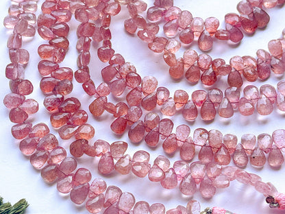 Pink Strawberry Quartz Pear Shape Faceted Briolette Beads, Pink Strawberry Quartz Briolette, Pink Strawberry Quartz Beads, 6x9mm, 50 Pieces Beadsforyourjewelry