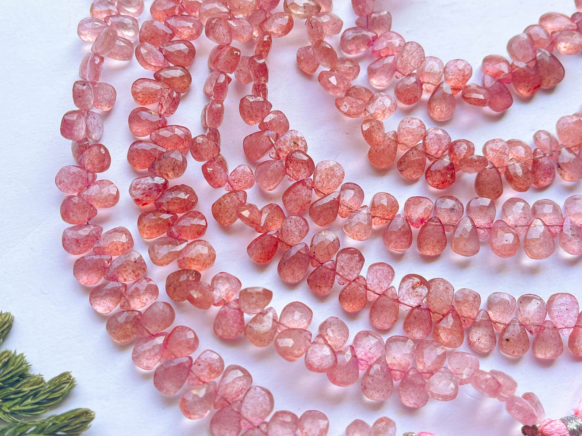 Pink Strawberry Quartz Pear Shape Faceted Briolette Beads, Pink Strawberry Quartz Briolette, Pink Strawberry Quartz Beads, 6x9mm, 50 Pieces Beadsforyourjewelry
