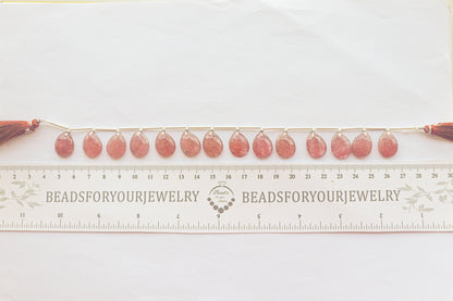 Pink Strawberry Quartz Pear Shape Rose Cut Beads | 10 Pieces String | Beadsforyourjewelry
