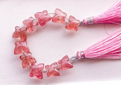 Pink Strawberry Quartz Smooth Butterfly Shape Double Drill Beads, Rare Gemstone Design for Jewelry Making, 10x12mm, 10 Pieces String Beadsforyourjewelry