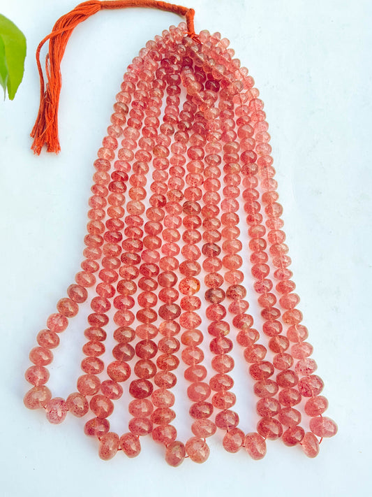 Pink Strawberry Quartz Smooth Rondelle Beads Beadsforyourjewelry