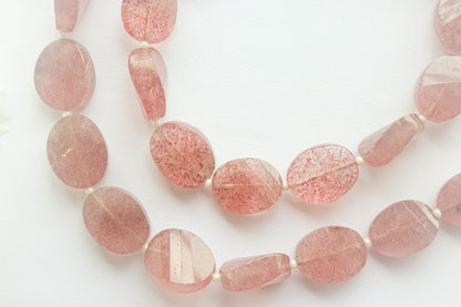 Pink Strawberry Quartz Twisted Oval Shape Faceted Beads | 8 Inch String | Natural Gemstone | 13 Pieces String | Beadsforyourjewelry Beadsforyourjewelry