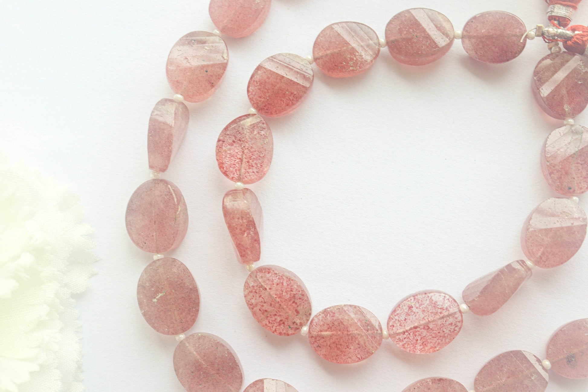 Pink Strawberry Quartz Twisted Oval Shape Faceted Beads | 8 Inch String | Natural Gemstone | 13 Pieces String | Beadsforyourjewelry Beadsforyourjewelry