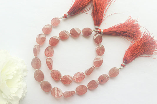 Pink Strawberry Quartz Twisted Oval Shape Faceted Beads | 8 Inch String | Natural Gemstone | 13 Pieces String | Beadsforyourjewelry Beadsforyourjewelry