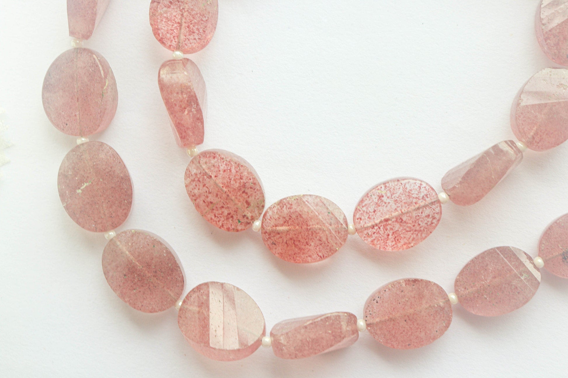 Pink Strawberry Quartz Twisted Oval Shape Faceted Beads | 8 Inch String | Natural Gemstone | 13 Pieces String | Beadsforyourjewelry Beadsforyourjewelry