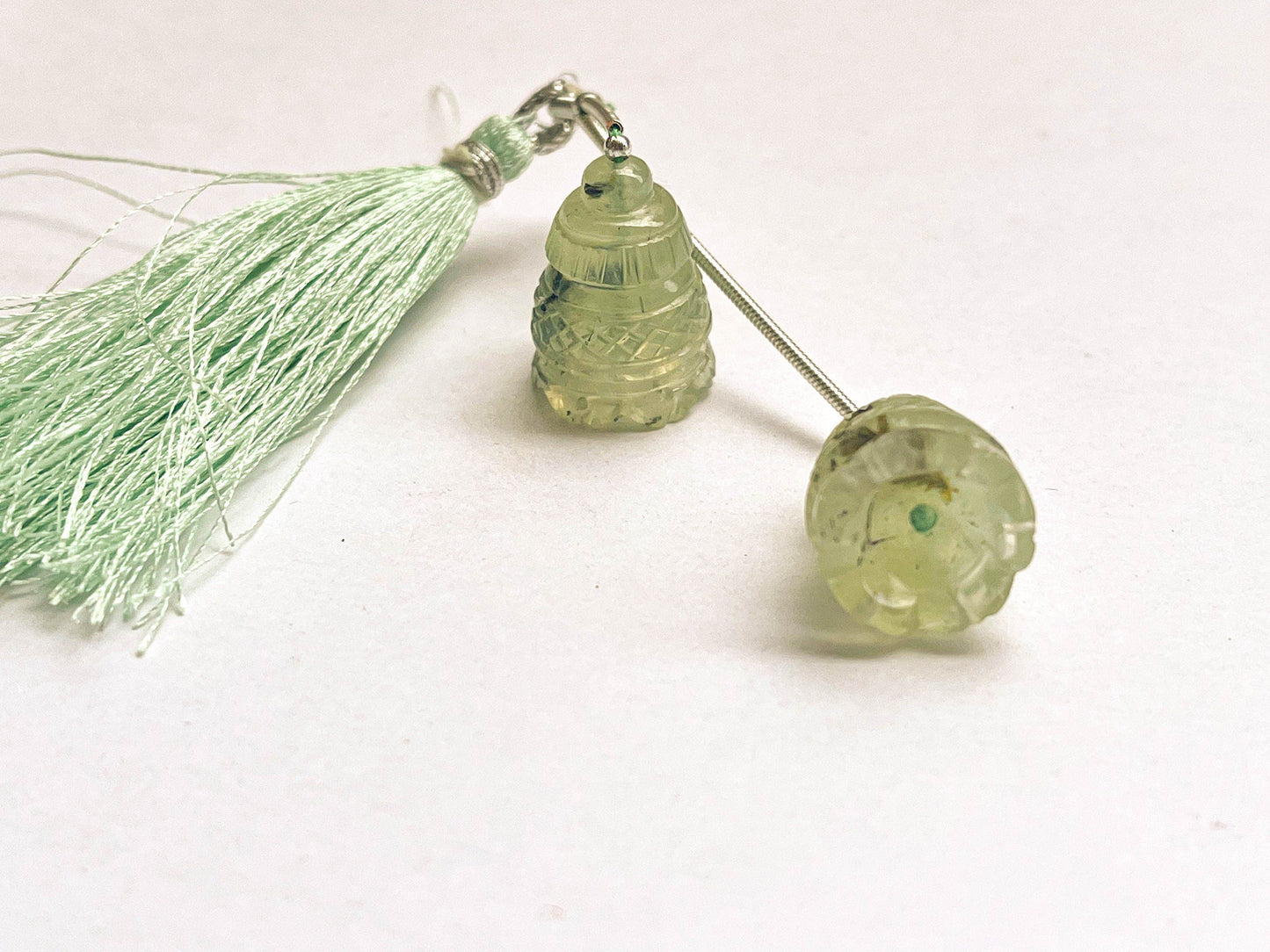 Prehnite Carving Bell Shape Pair, Beautiful! Carving Work in Natural Prehnite Gemstone for Earring's, 13x17MM, 2 Pieces Beadsforyourjewelry