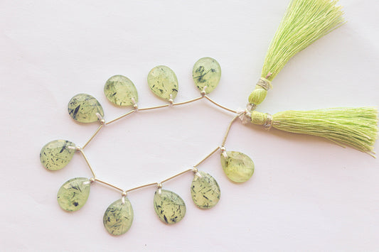 Prehnite Pear Shape Rose Cut Beads | 12x16mm | 7 inch | 10 Pieces | Front Drill | Natural Gemstone for Jewelry | Beadsforyourjewellery Beadsforyourjewelry
