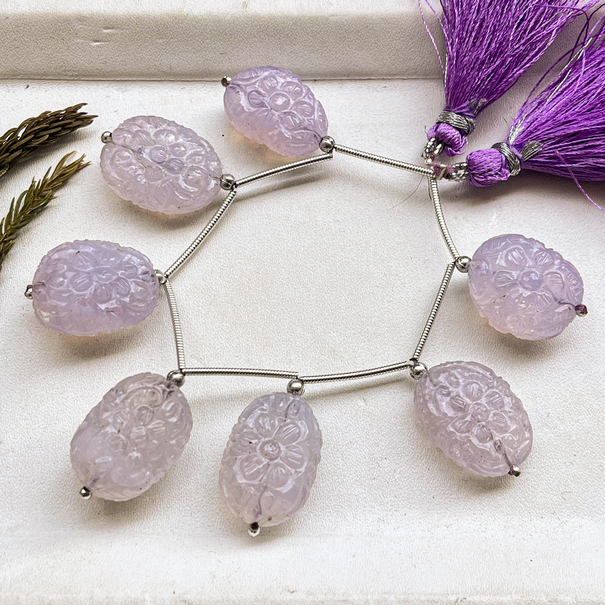 lavender flower jewelry Rare! Lavender Quartz Flower carved Tumble Beads