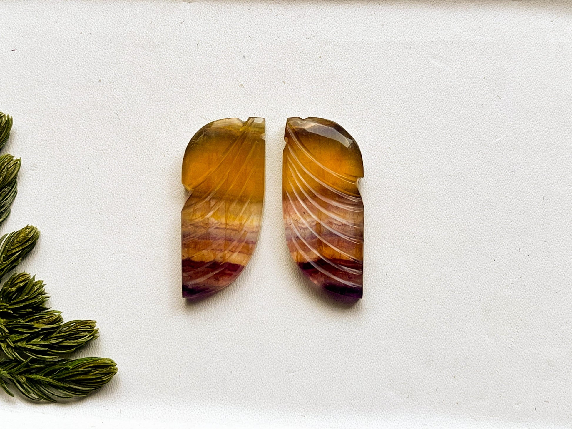 Rare Multi Fluorite Gemstone, 18x30mm, Matching Pair, Fancy Shape Carving Cabochon Pair, Natural AAA+ Multi Fluorite Gemstone Loose Cabochon Beadsforyourjewelry