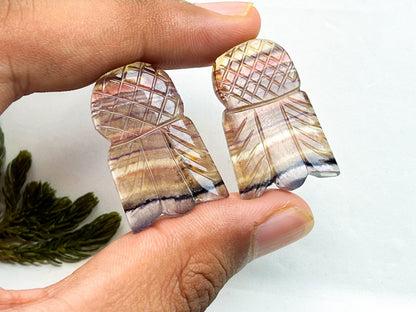 Rare Multi Fluorite Gemstone, 20x30mm, Matching Pair, Fancy Shape Carving Cabochon Pair, Natural AAA+ Multi Fluorite Gemstone Loose Cabochon Beadsforyourjewelry