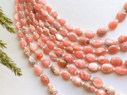 Rhodochrosite Smooth Oval Beads | 14 Inch String | Natural Gemstone | Beadsforyourjewelry Beadsforyourjewelry