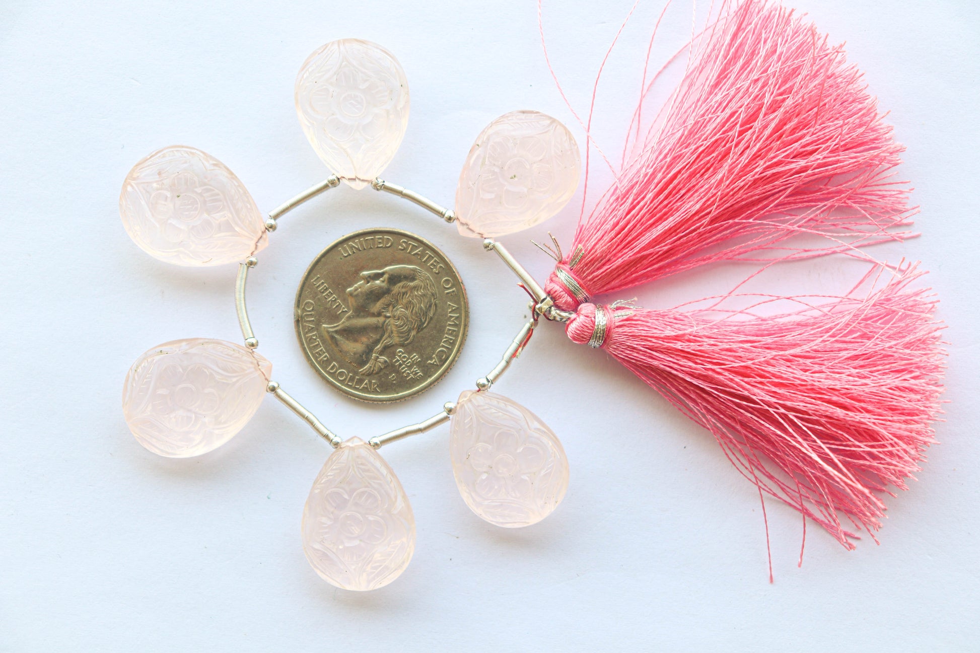 Rose Quartz Beads Flower Carving Pear Shape Beadsforyourjewelry