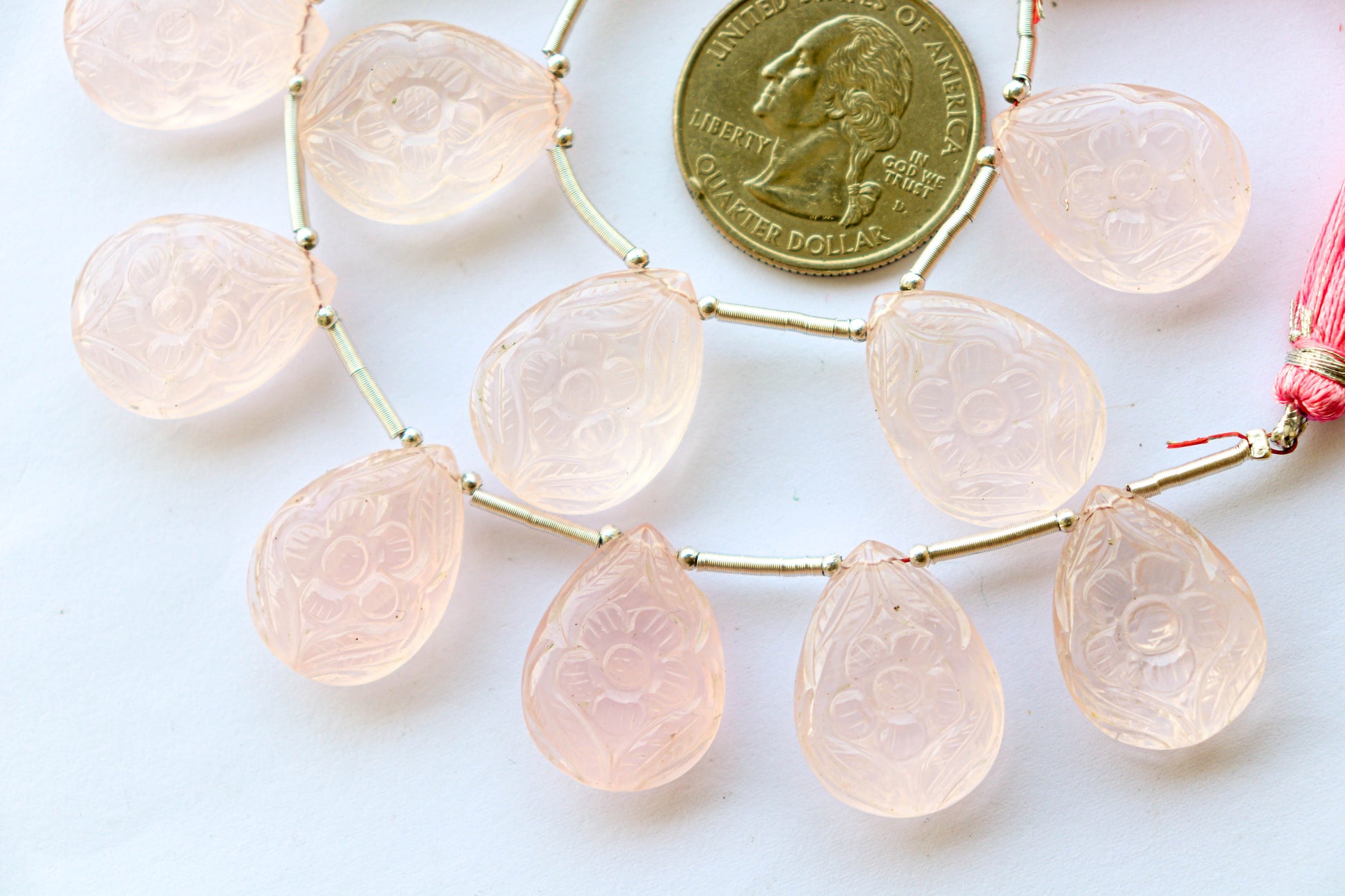 Rose Quartz Beads Flower Carving Pear Shape Beadsforyourjewelry