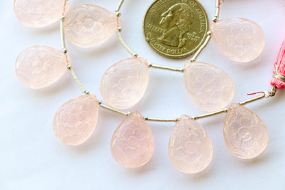 Rose Quartz Beads Flower Carving Pear Shape Beadsforyourjewelry