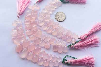 Rose Quartz Briolette Smooth Pear Shape | 8x12mm to 12x18mm | 6 inch | 28 Pieces | Natural Gemstone | Beadsforyourjewellery Beadsforyourjewelry