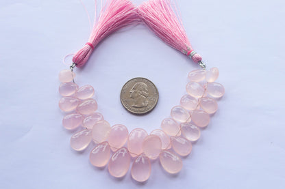 Rose Quartz Briolette Smooth Pear Shape | 8x12mm to 12x18mm | 6 inch | 28 Pieces | Natural Gemstone | Beadsforyourjewellery Beadsforyourjewelry