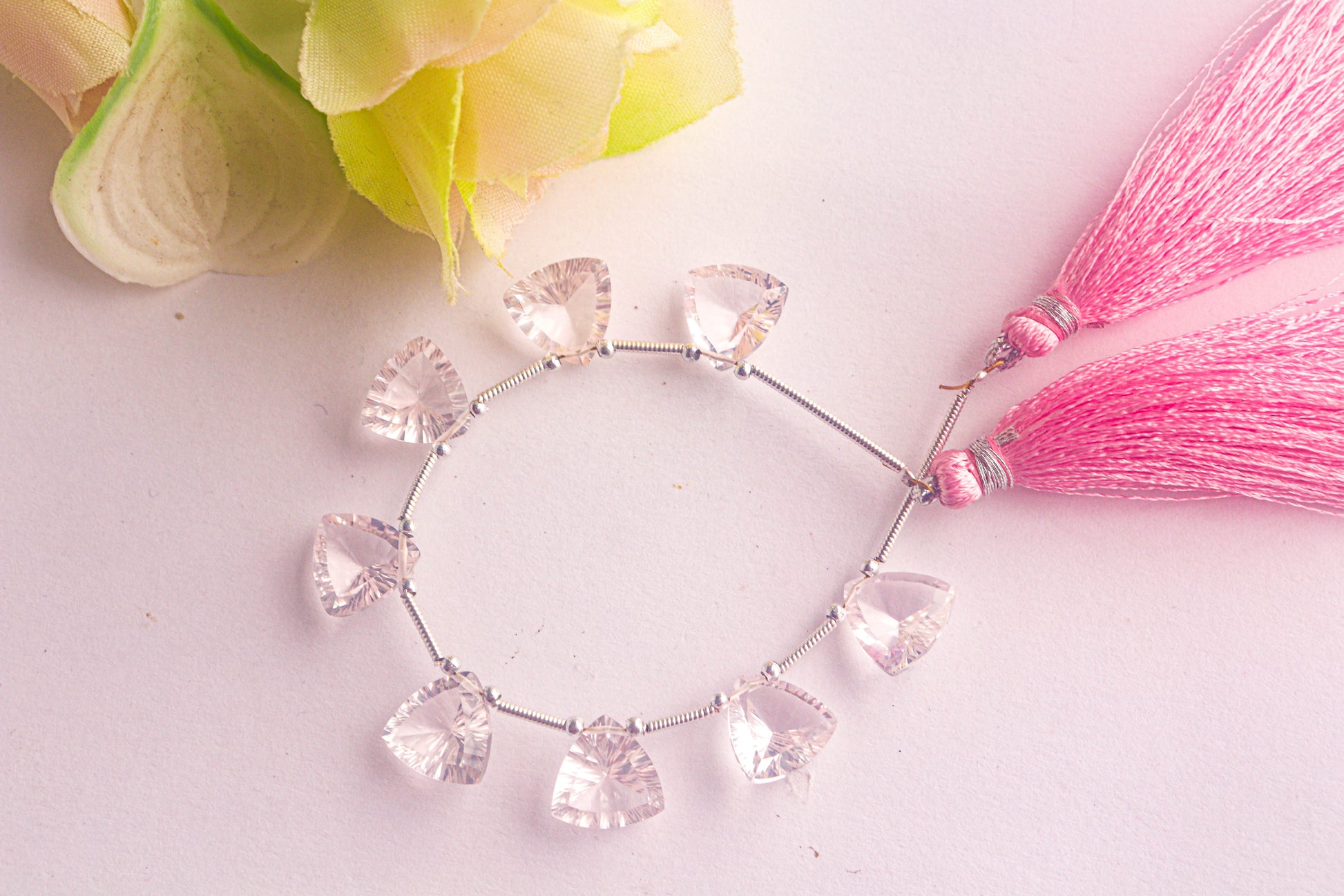 Rose Quartz Concave cut Trillion Shape Beads Beadsforyourjewelry