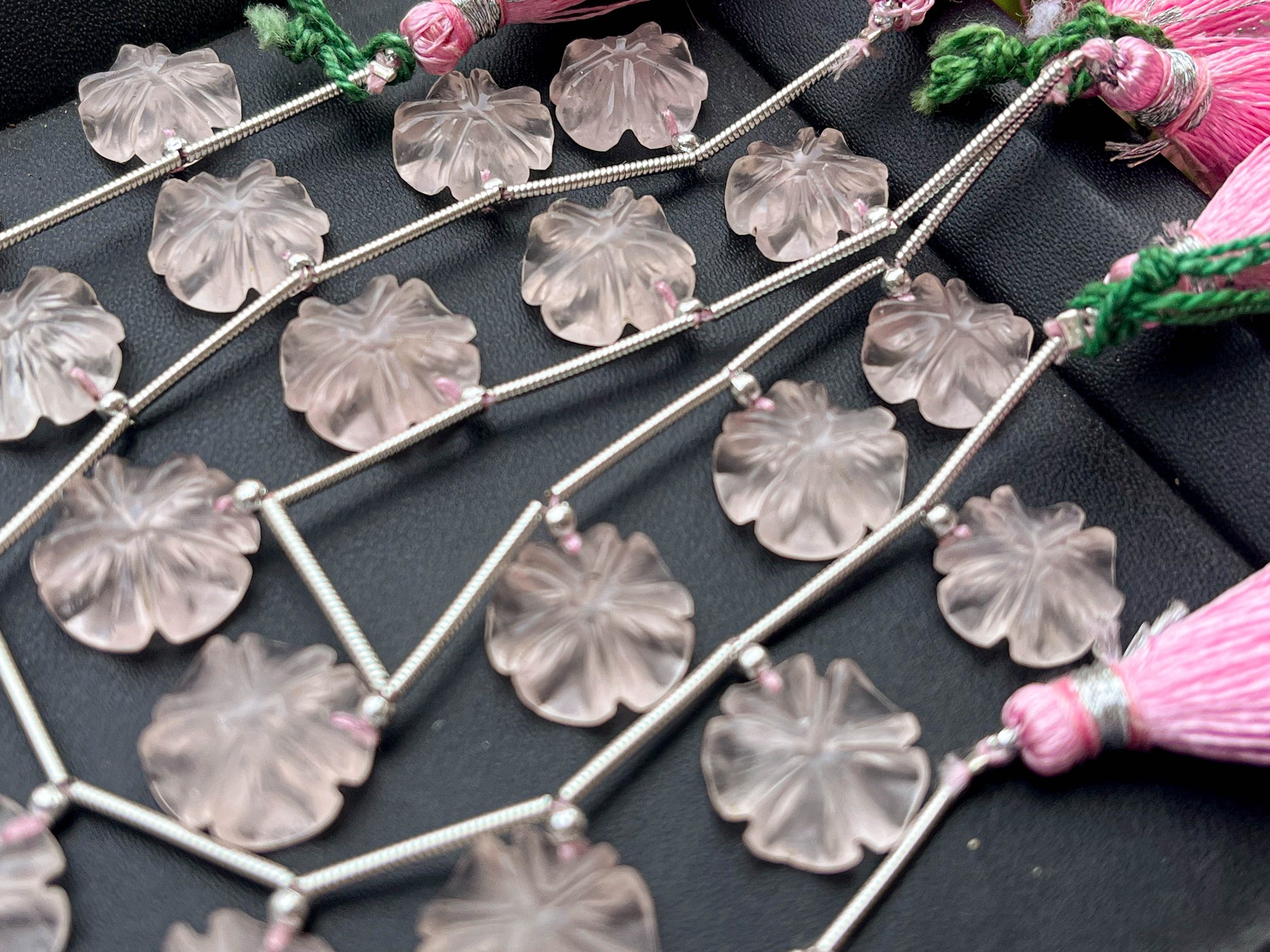 Rose Quartz Flower carving Beads Beadsforyourjewelry