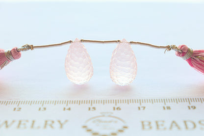 Rose Quartz Honeycomb Carving Drops | 12x20mm | 2 Pieces / Pair | Natural Gemstone Beads for Jewelry Making | Beadsforyourjewellery Beadsforyourjewelry