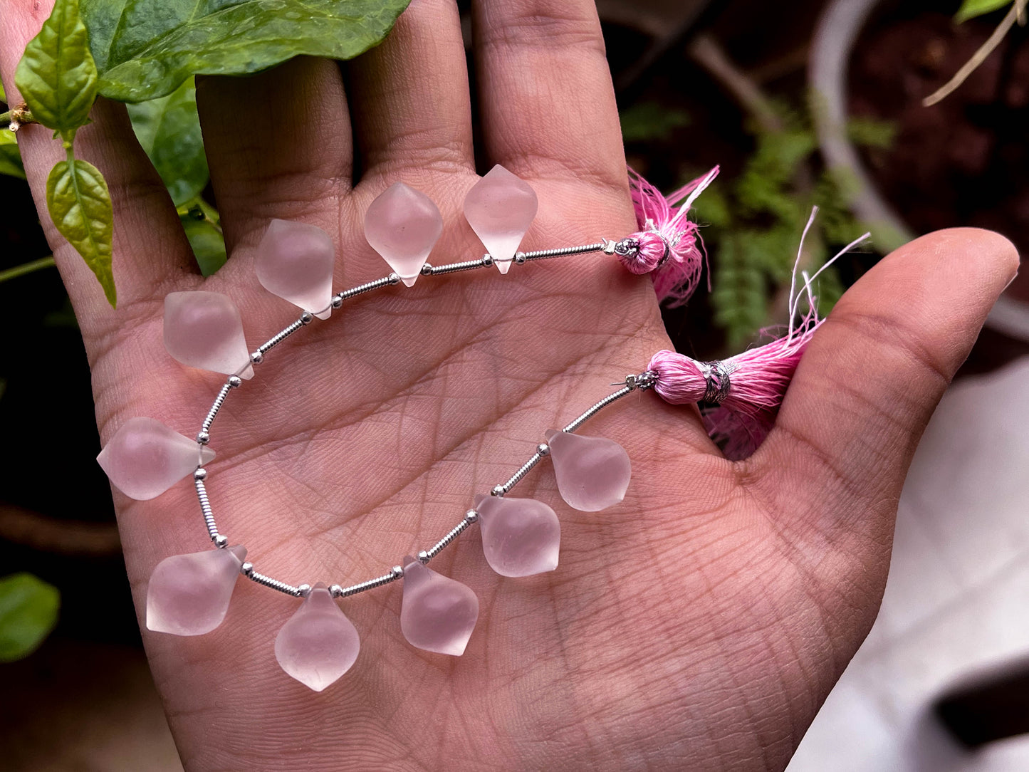 Rose Quartz Slanted Drops Frosted Beadsforyourjewelry