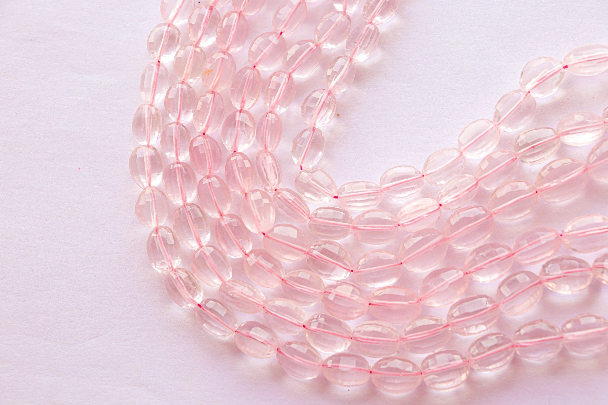 Rose Quartz Step cut Oval Shape Beads | 16 inch String | 6x9mm to 10x13mm | 40 Pieces | Center drill | Natural Gemstone Beads Beadsforyourjewelry