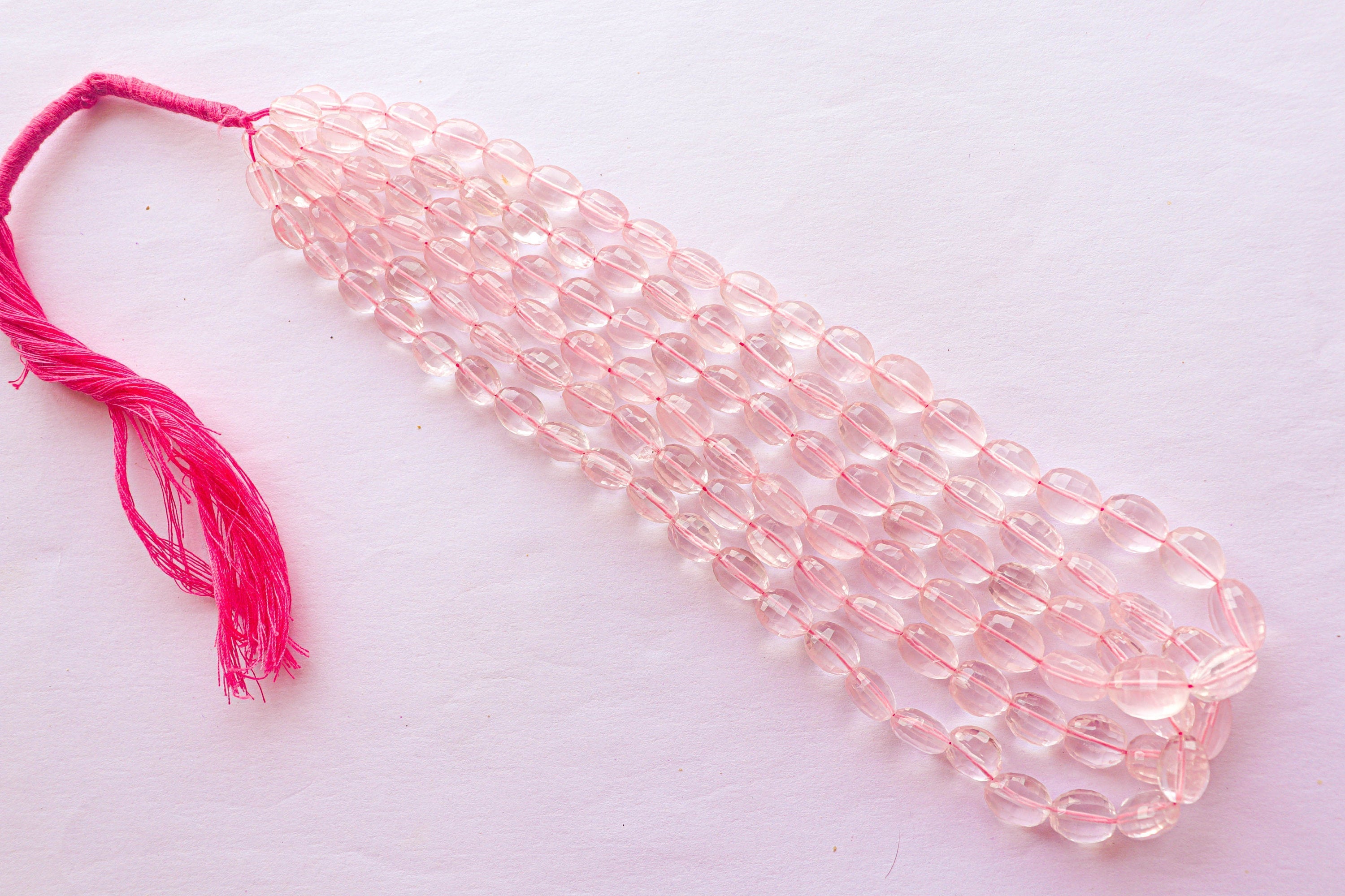 Rose Quartz Step cut Oval Shape Beads | 16 inch String | 6x9mm to 10x13mm | 40 Pieces | Center drill | Natural Gemstone Beads Beadsforyourjewelry