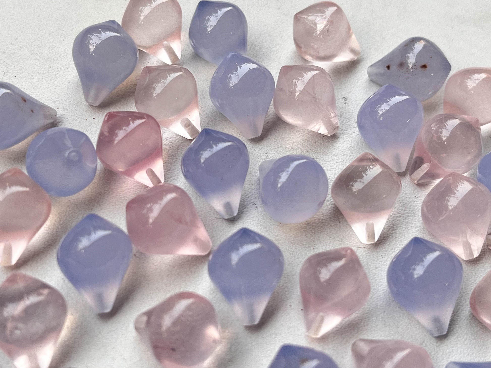 Rose Quartz and Lavender Chalcedony Slanted Shape Half Drill Drops Beadsforyourjewelry